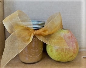 gift jar of pear butter with pear