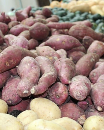 lots of potatoes, especially sweet potatoes