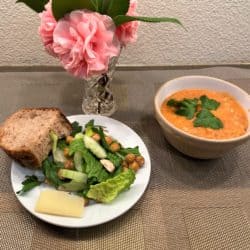 Farro soup with green salad