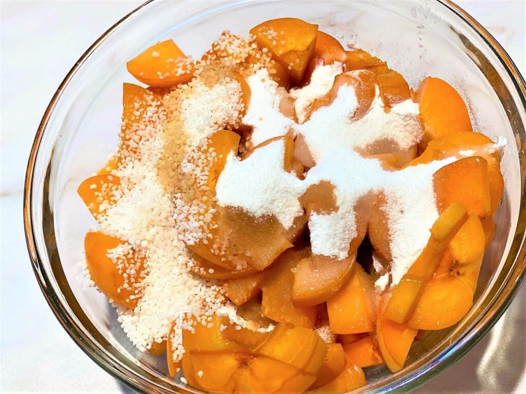 Sliced apricots for crumble with tapioca and flavorings