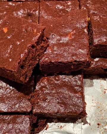 Carb-conscious erythritol brownies cut into squares