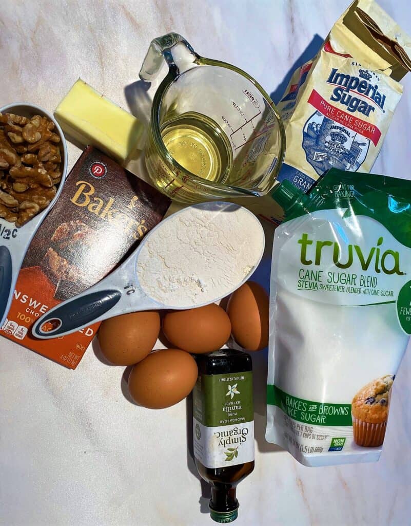 Ingredients for carb-conscious brownies made with Erythritol