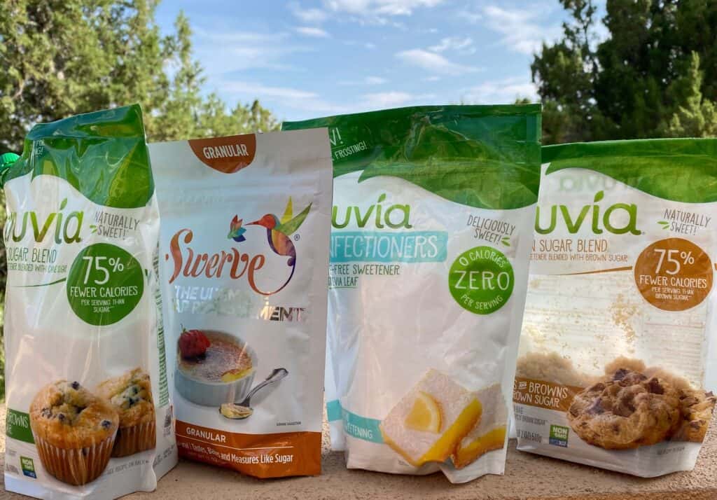 Truvia and Swerve packages of sweetener