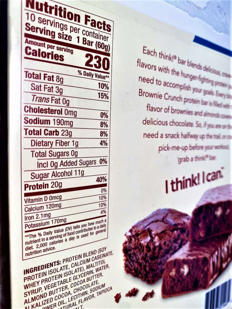 nutrition label from protein bar showing sugar alcohols