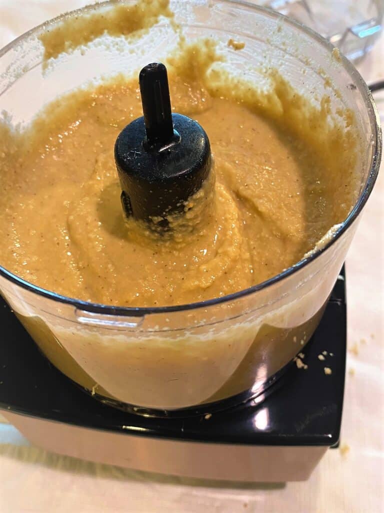 homemade tahini paste in a food processor