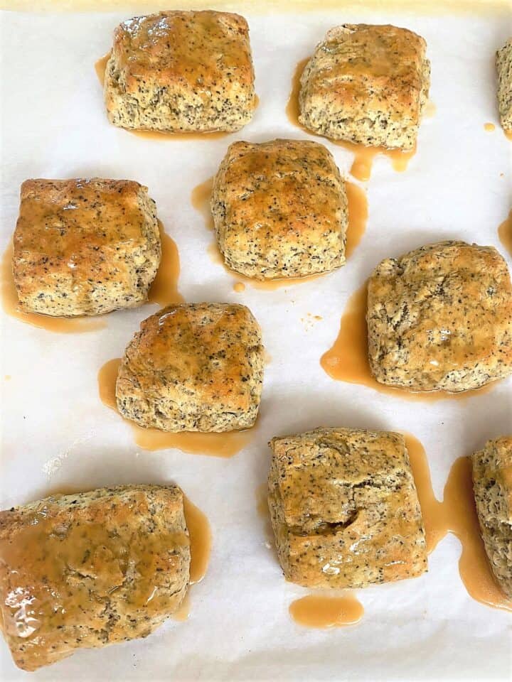 baked scone covered with tea glaze 