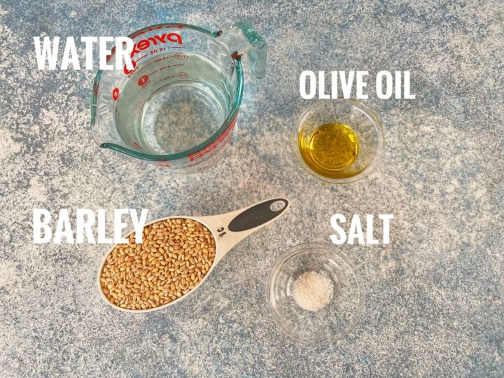 Ingredients needed to cook barley in the Instant Pot: Water, barley, oil, salt