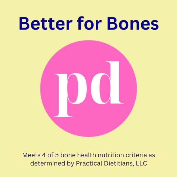 yellow square with pink circle pd and headline of Better for Bones