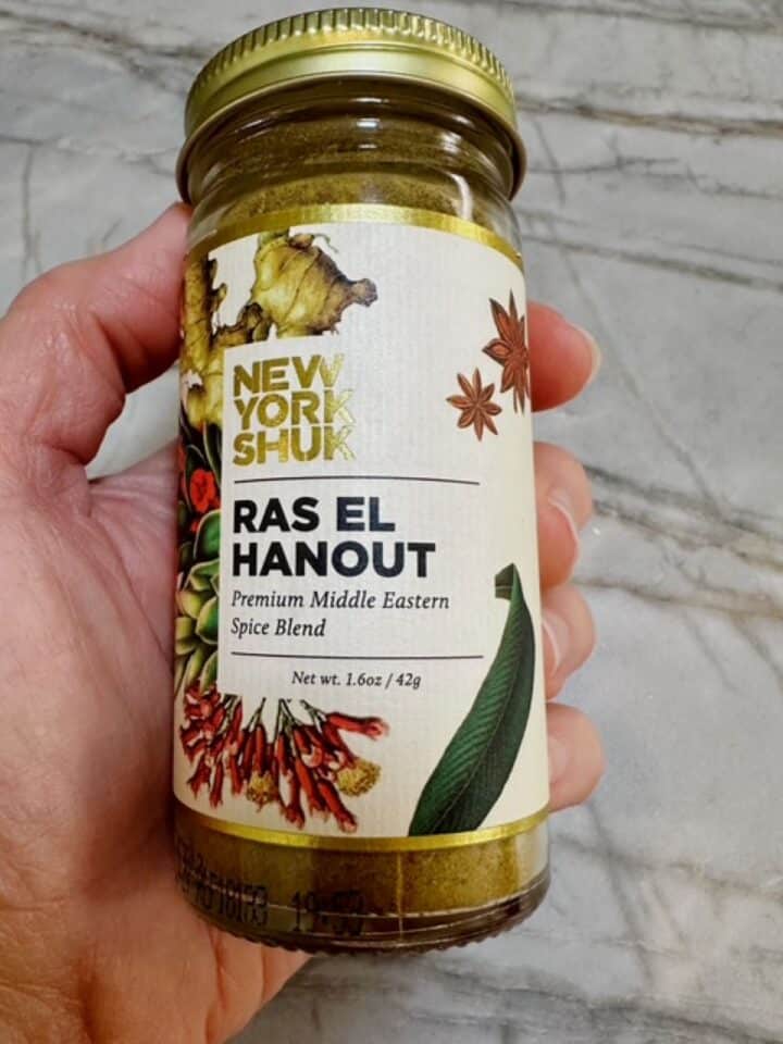 Bottle of Ras El Hanout spices from New York Shuk.