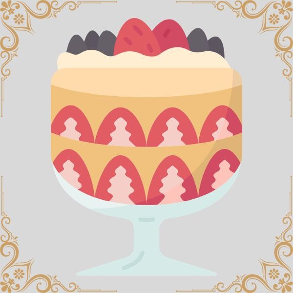 Illustration with trifle cake with an antique border.