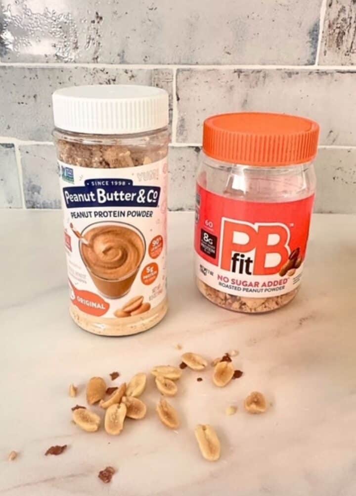 PBfit and another jar of powdered peanut butter for a peanut butter smoothie.