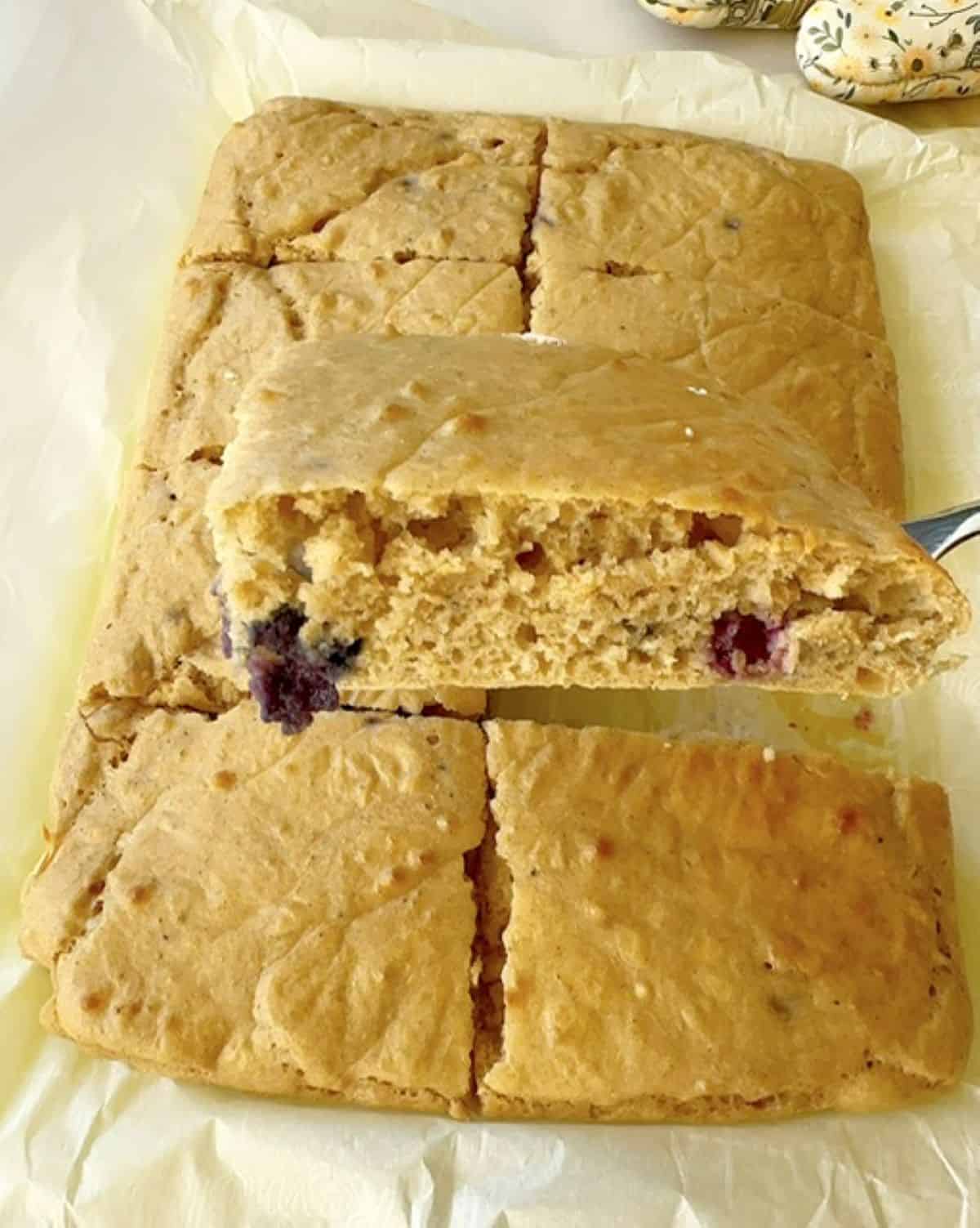 High Protein Sheet-Pan Pancakes (with Blueberries)