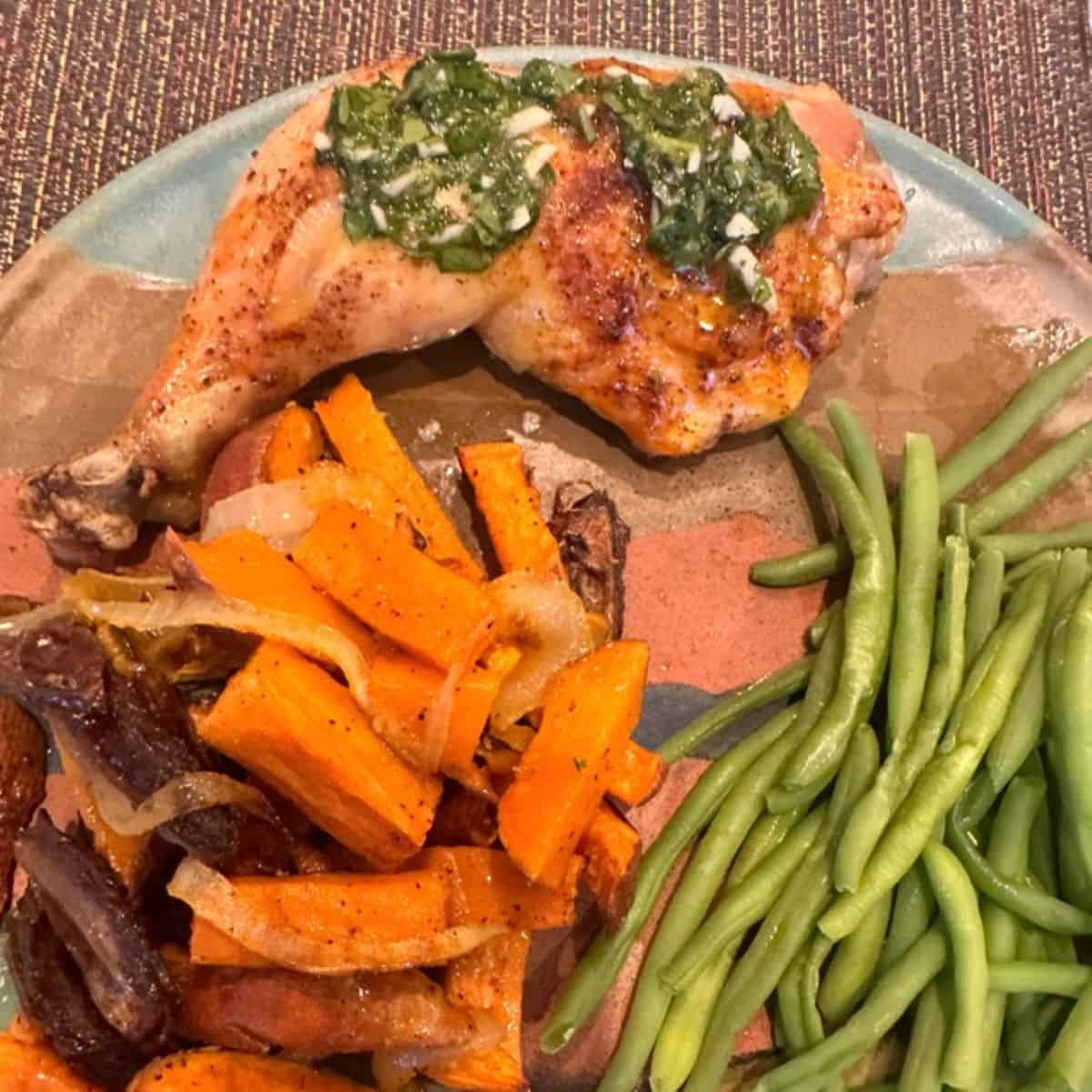 Roast Chicken Legs with Sweet Potatoes & Dates